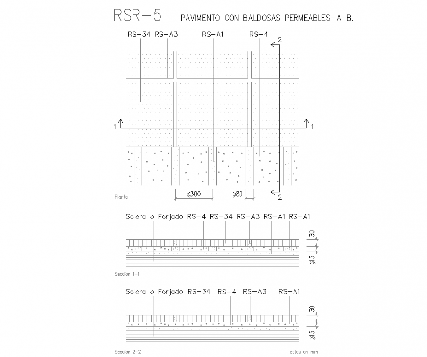 Pavement with permeable tiles layout file
