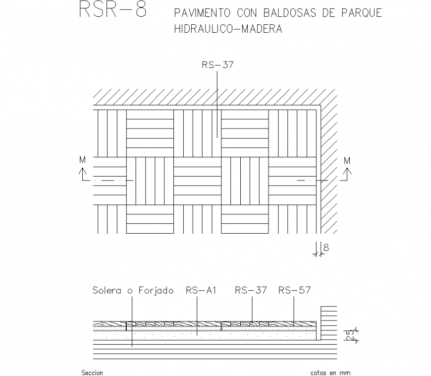 Pavement with wooden parquet floor tiles autocad file
