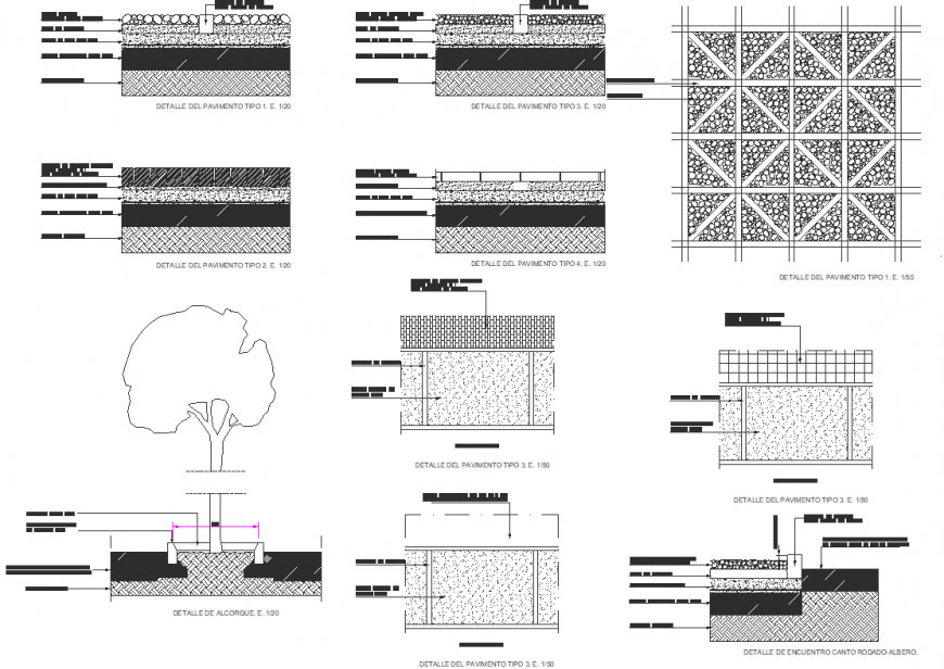 Pavements floor plan and section detail dwg file