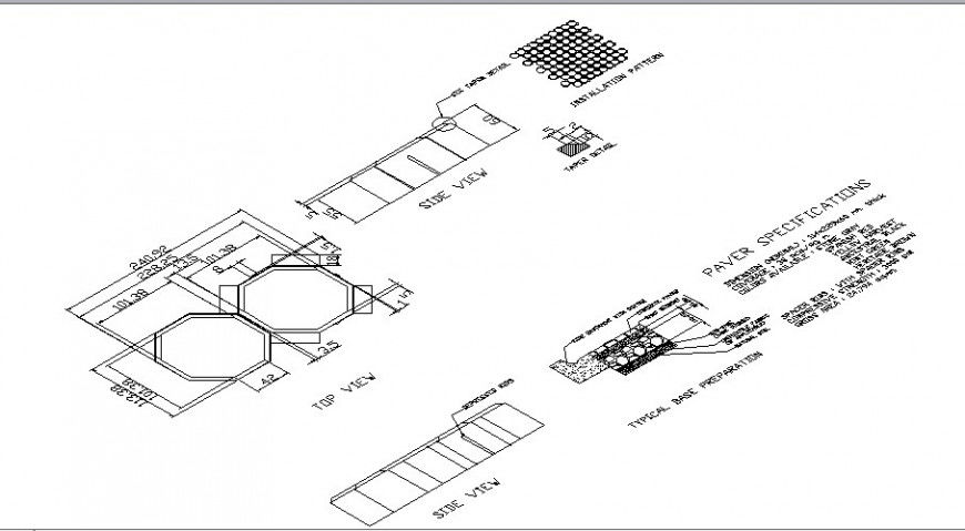 Paver elevation, section, plan, installation and cad plumbing structure details dwg file