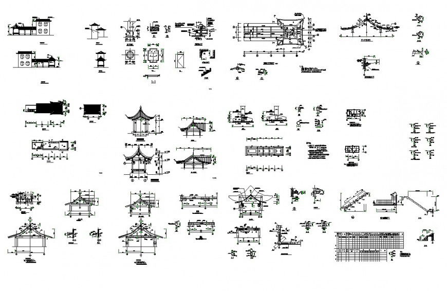 Pavilion and house CAD structural detail 2d view layout autocad file