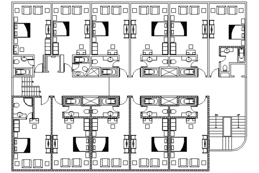 Paying Guest building 2d view floor layout plan autocad software file