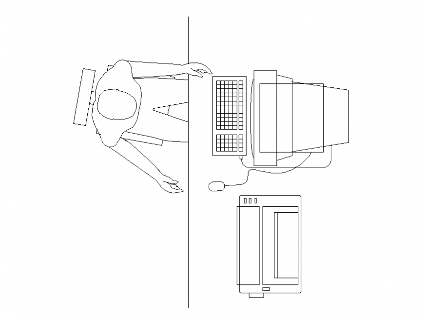 PC computer top view elevation block with employee dwg file