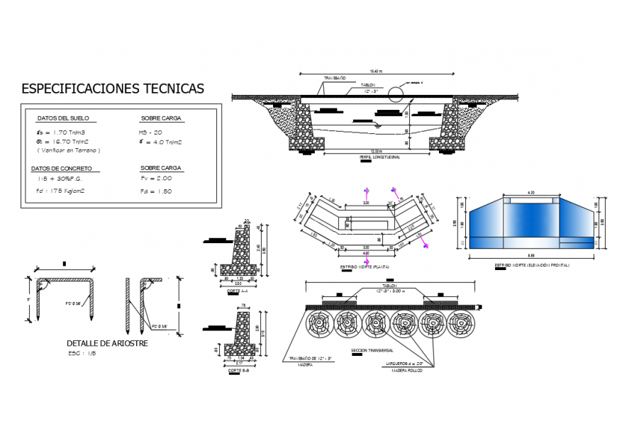Pea-tonal bridge constructive structure cad drawing details dwg file