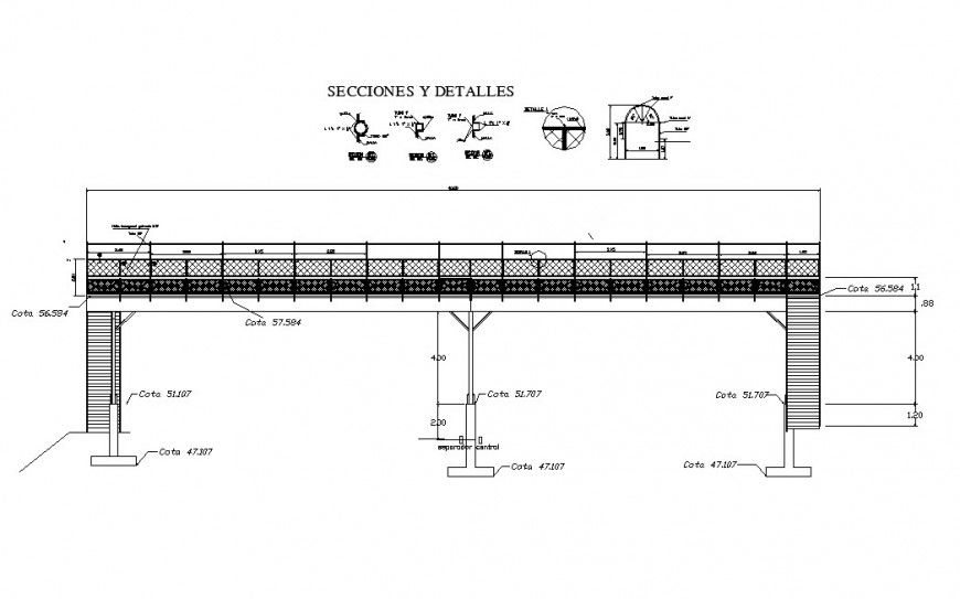 Pea-tonal bridge section and construction cad drawing details dwg file