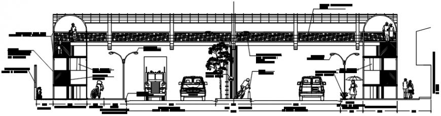 Peatonal over bridge section and constructive structure details dwg file
