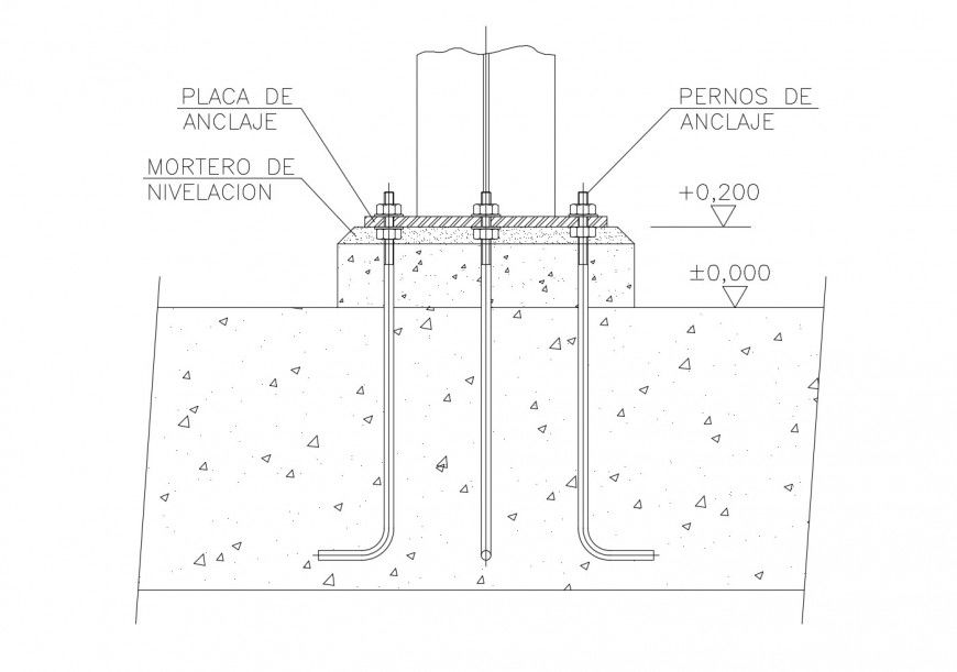 Pedestal and bolts section cad drawing details dwg file