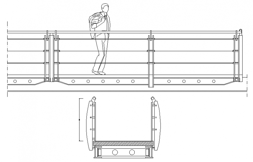Pedestal bridge facade and front view cad drawing details dwg file