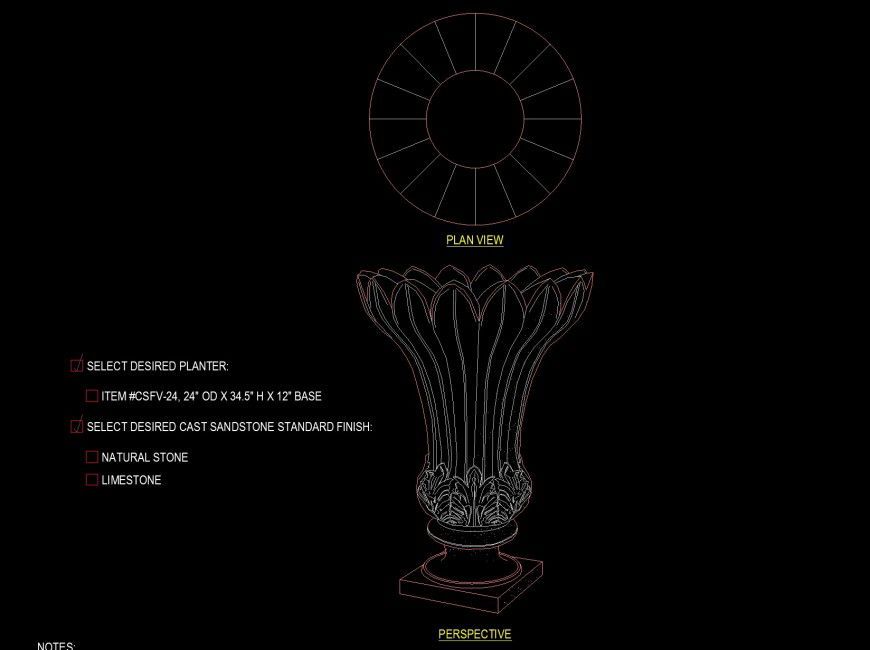 Pedestal flower shape planter drawing in dwg file.
