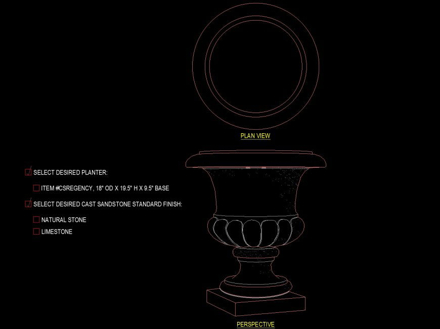 Pedestal lamp shade planter drawing in dwg file.