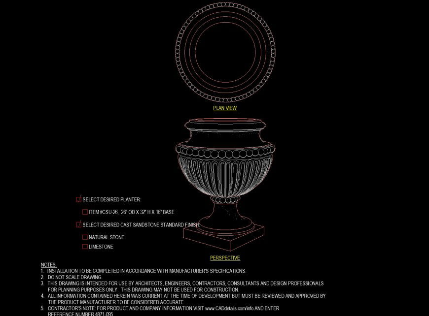 Pedestal pot shape planter drawing in dwg file.