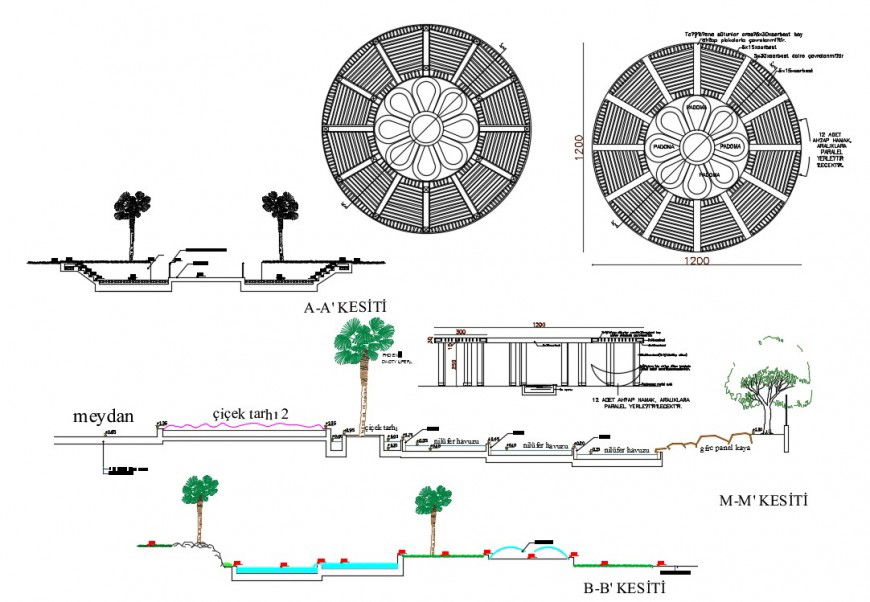 Pedestal walk, pavement and landscaping details for office garden dwg file