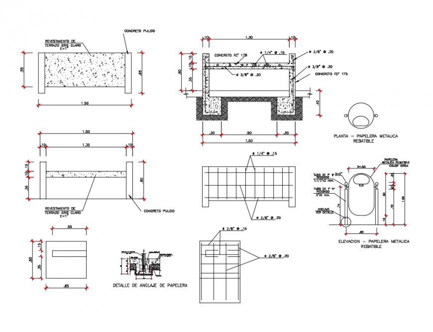 Pedestal walk and ramp walk constructive landscaping details of colonial park dwg file