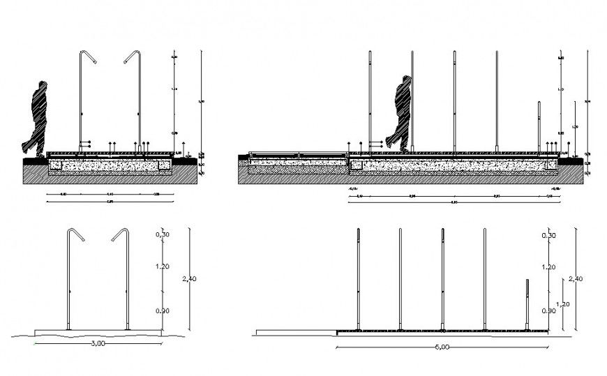 Pedestal walk for garden all sided section cad drawing details dwg file