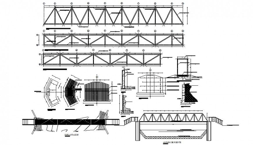 Pedestrial bridge structure details drawings 2d view autocad file