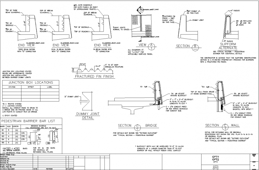 Pedestrian barrier bar list detail drawing in dwg file.