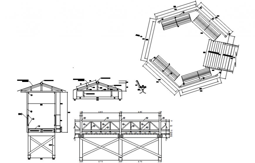 Pedestrian bridge and garden furniture drawing details dwg file