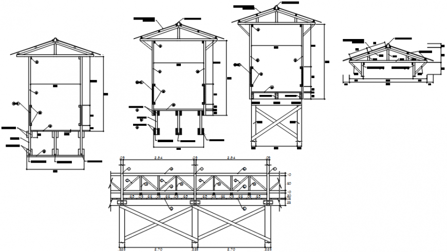 Pedestrian bridge and gazebo section cad drawing details dwg file