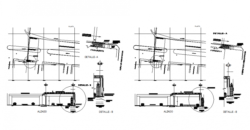 Pedestrian bridge construction cad drawing details dwg file