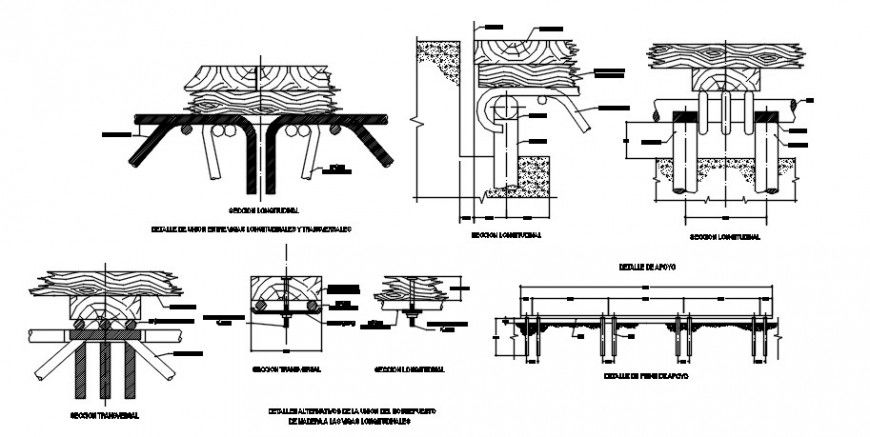 Pedestrian bridge joints section and construction details dwg file