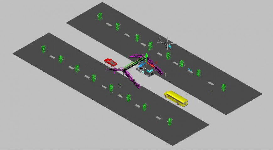 Pedestrian bridge over highway 3d view in auto cad file