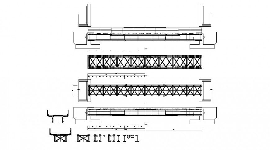 Pedestrian bridge plan drawing in dwg file.