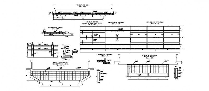 Pedestrian bridge structural detail drawing in dwg AutoCAD file.