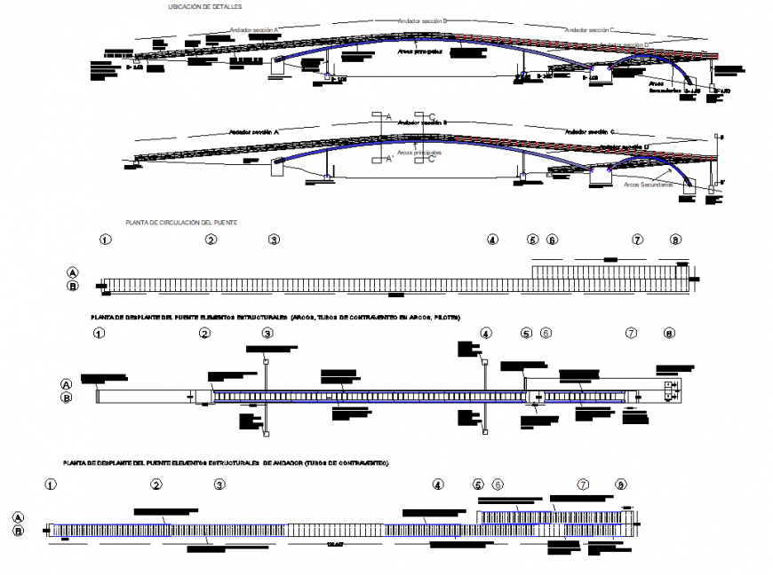 Pedestrian bridge structural drawing layout file