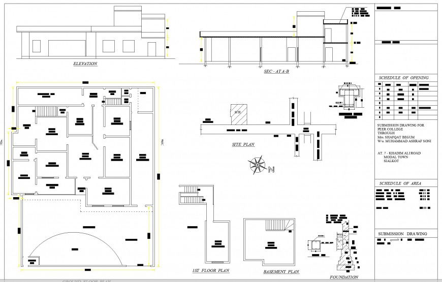 Peer collage khadim ali road plan, elevation and section detail