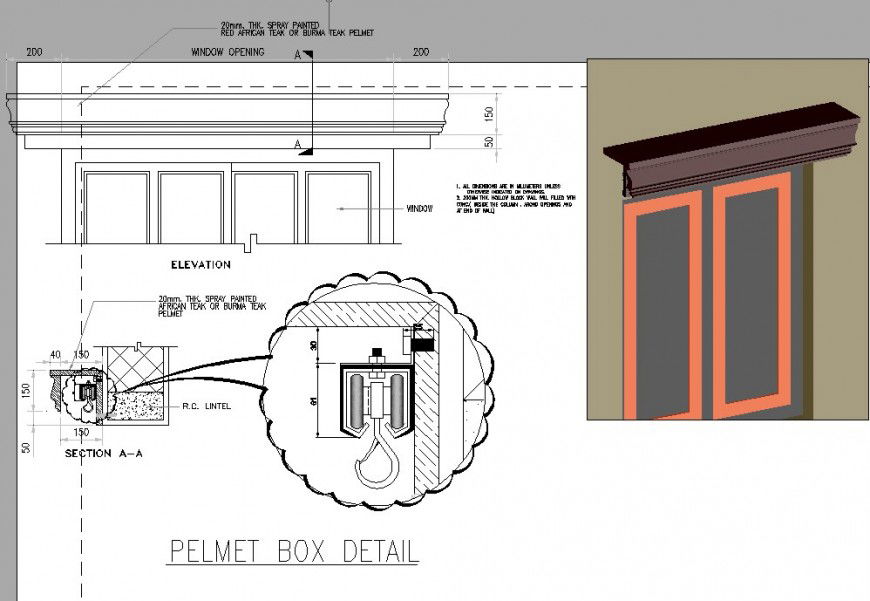 Pelmet box detail elevation and section autocad file