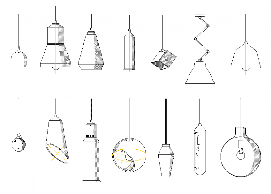 Pendant ceiling house decorative blocks cad drawing details dwg file