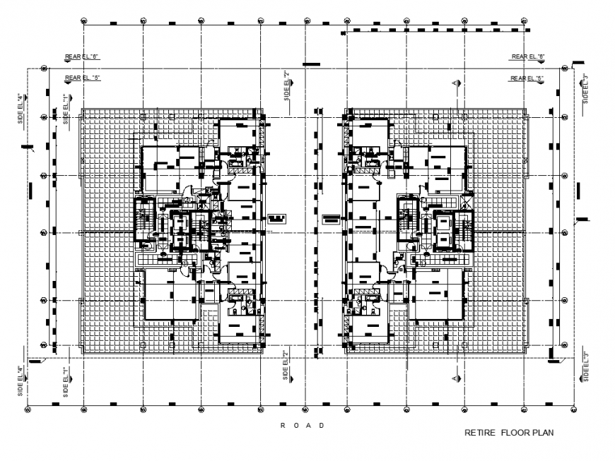 Pent-house building detail plan 2d view layout file