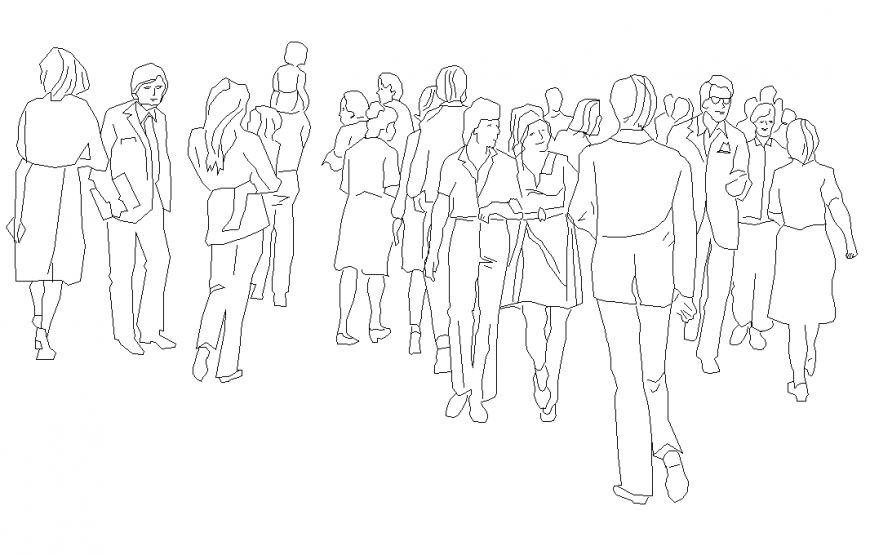 People gathering detail elevation 2d view layout dwg file