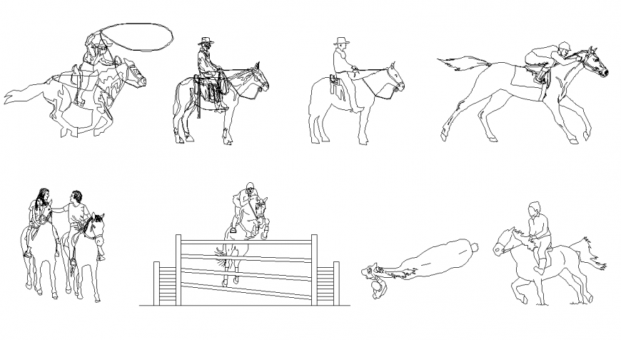 People ridding Horse detail elevation CAD blocks autocad file