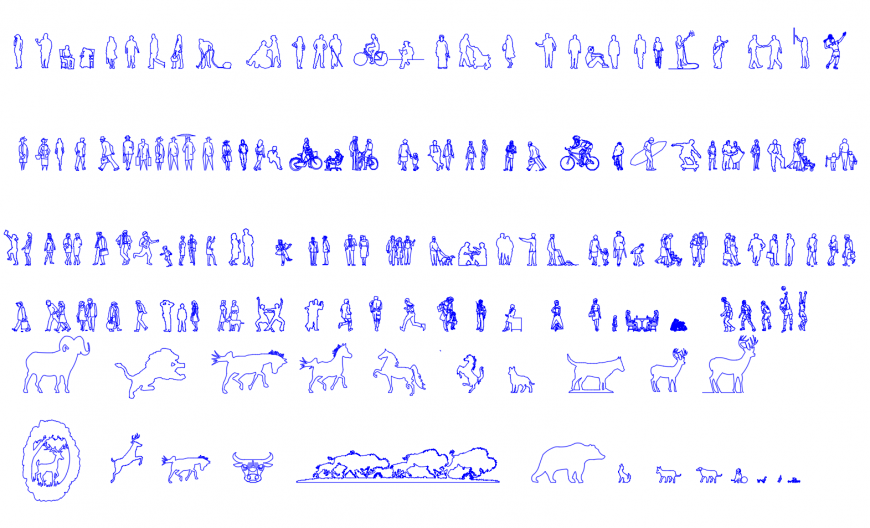 People and animal blocks detail 2d view autocad file