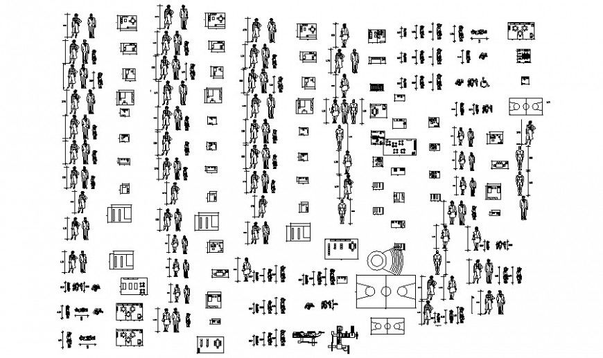 People blocks details drawing 2d view autocad file