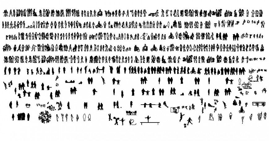 People blocks drawing 2d view in autocad software file