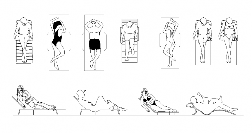People CAD Blocks at Swimming Pool with Elevation and 2D View