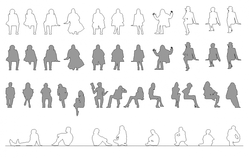 People CAD blocks detail elevation 2d view layout file