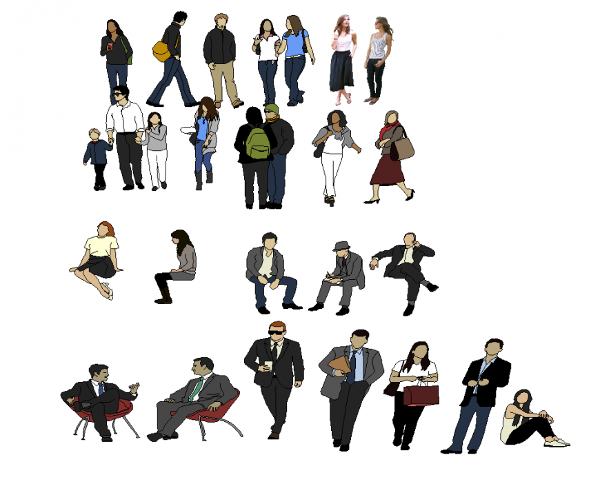 People CAD blocks detail elevation 3d model layout Sketchup file