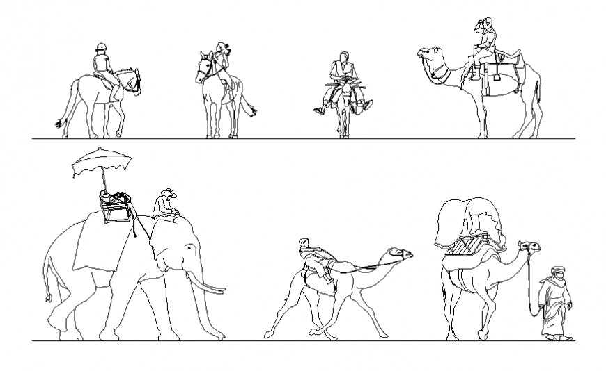 People camel and horse riding people act blocks cad drawing details dwg file