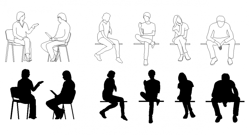 People doing different activity detail elevation 2d view layout file