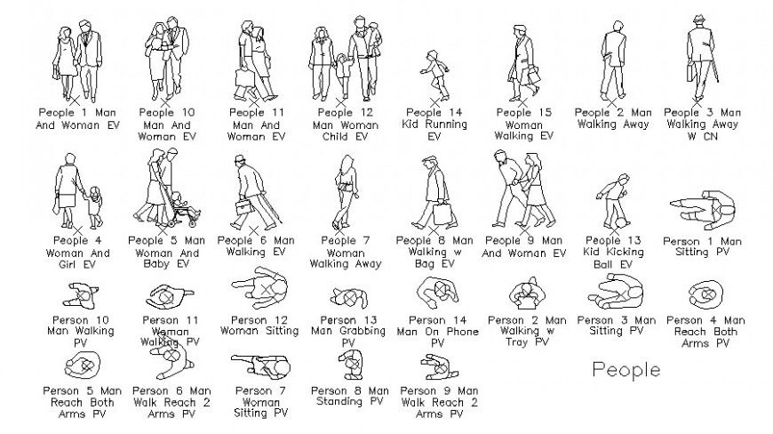 People drawings detail 2d view autocad file