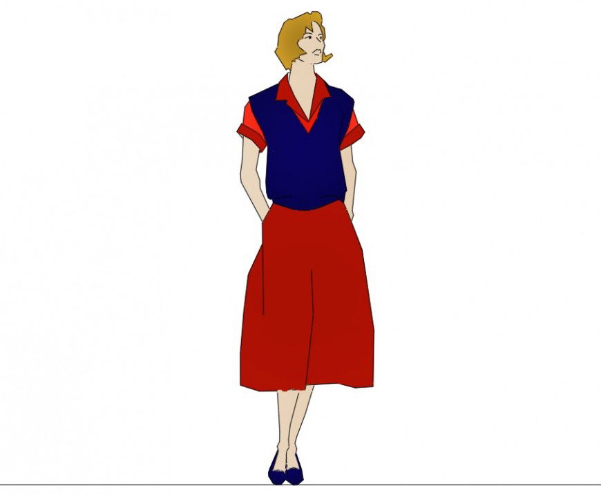 People elevation woman color autocad file