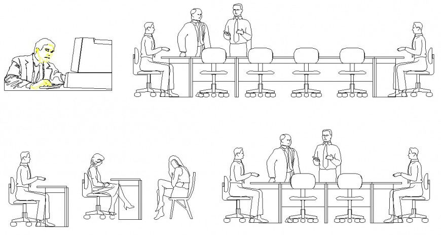 People in office detail 2d view CAD block layout autocad file