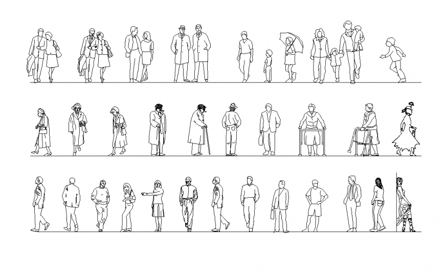 People of different ages CAD blocks detail elevation 2d view layout file