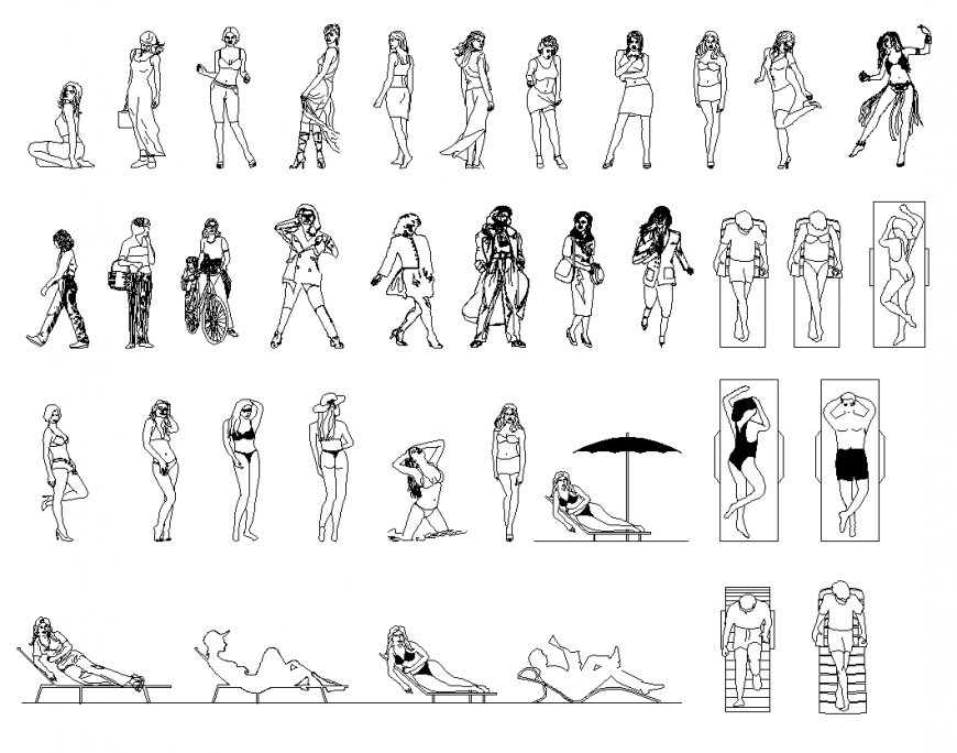 People on the beach 2d view CAD blocks layout autocad file