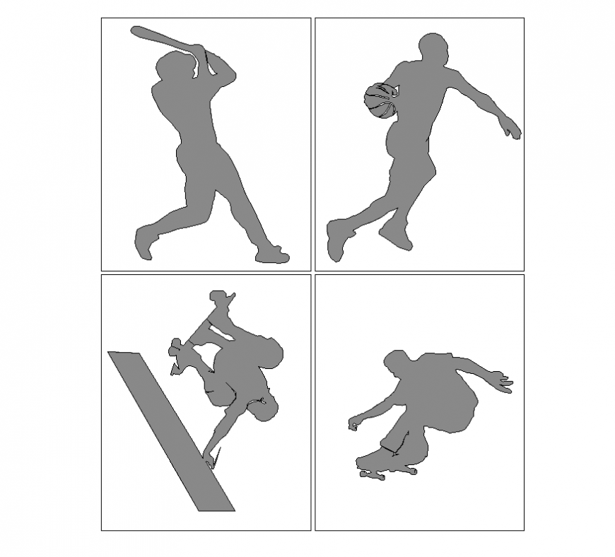People playing sports detail elevation 2d view layout autocad file