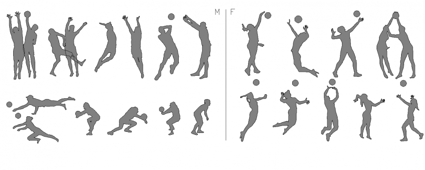 People playing volleyball CAD blocks detail elevation 2d view autocad file