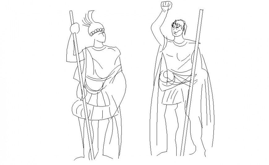 People stone craving staute design 2d view autocad file